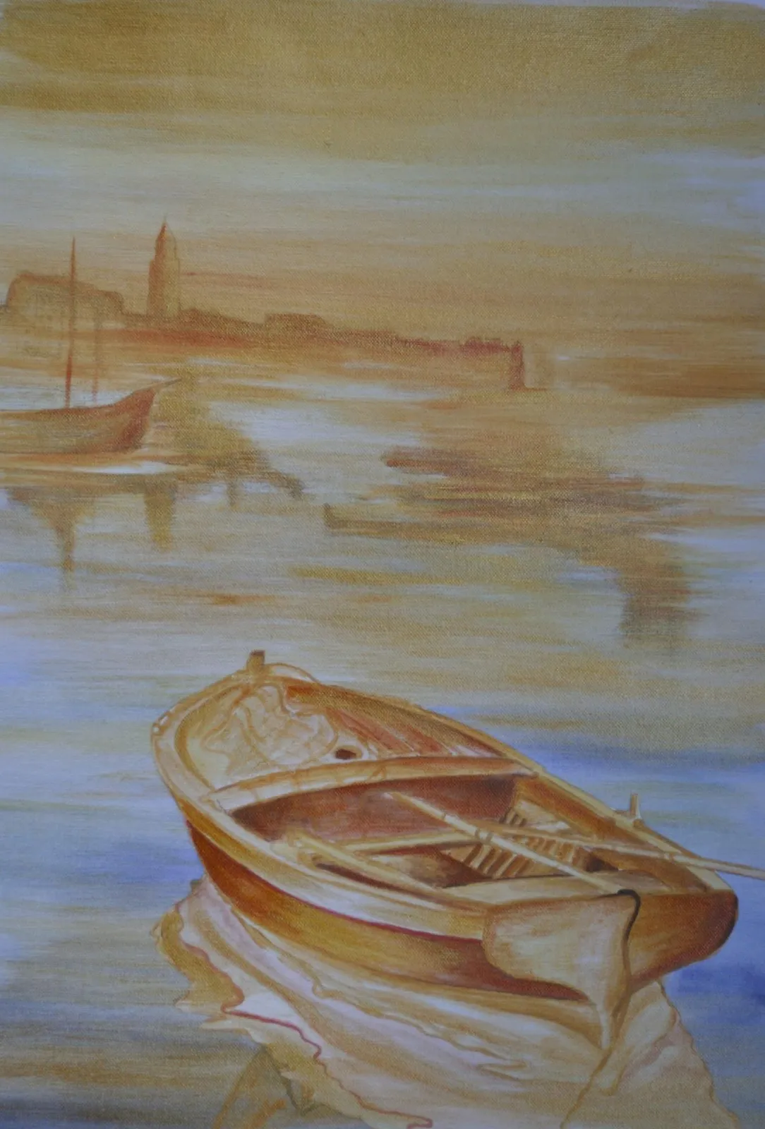 A boat on still water in warm sepia tones — Rudi Milat