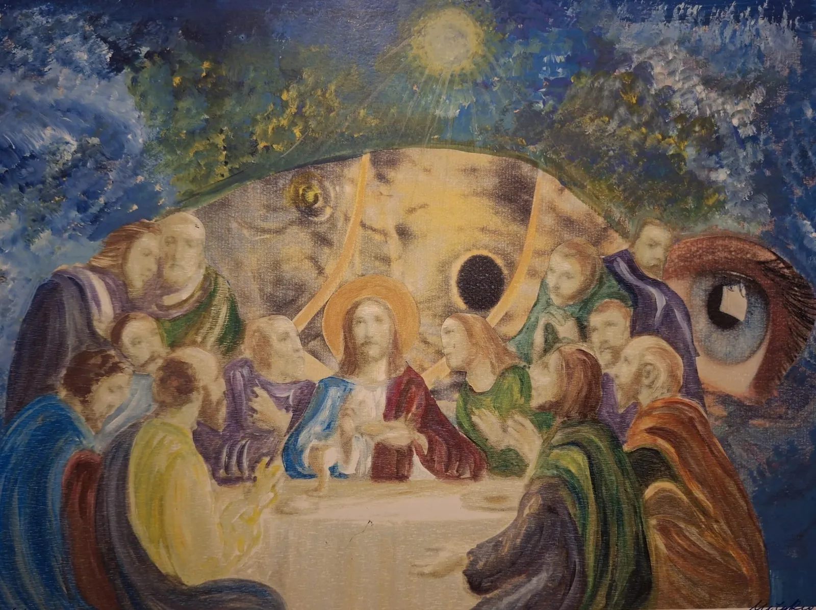 The Last Supper recomposed with a large human eye and a fish — Rudi Milat