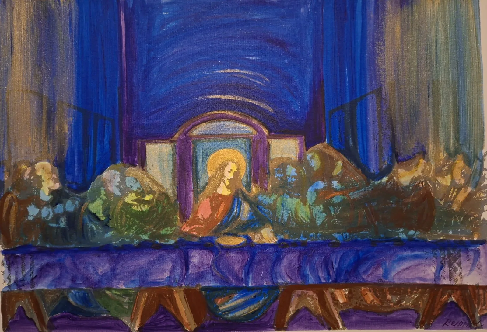 The Last Supper set beneath a deep blue vault — Rudi Milat
